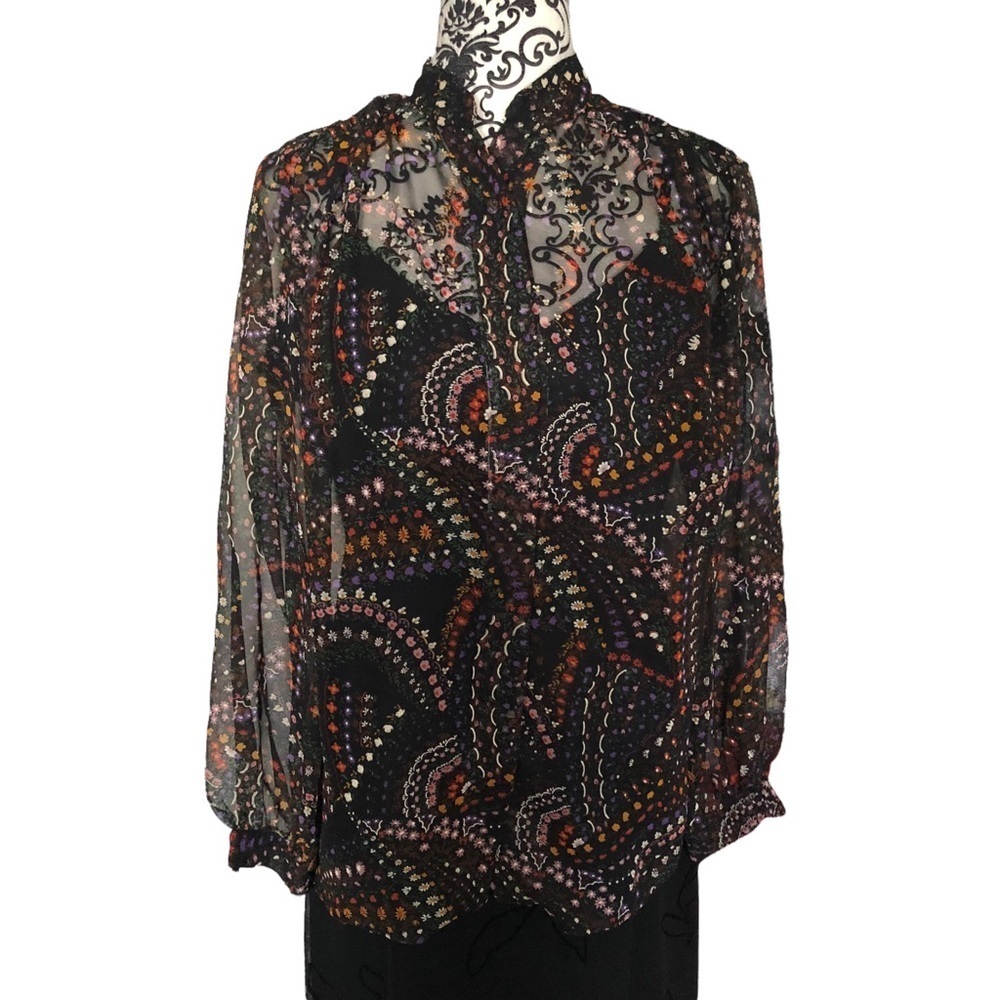 SAKS FIFTH AVE Floral Mesh Button-down Blouse